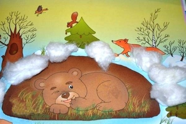 Медведь спит в берлоге аппликация