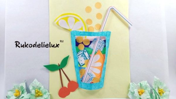 Стакан с лимонадом объемная поделка из бумаги