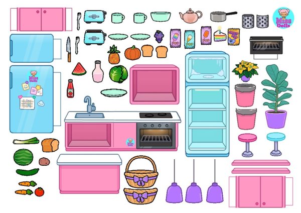 Кухня для бумажной куклы