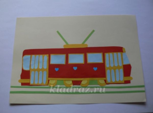 Трамвай аппликация для детей шаблон