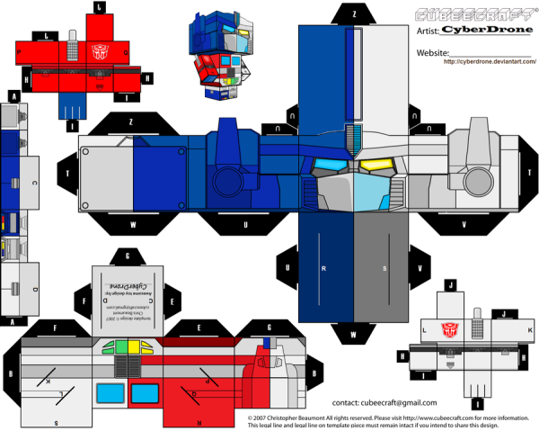 Робот трансформер из бумаги Оптимус Прайм
