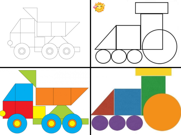 Аппликация грузовик из геометрических фигур
