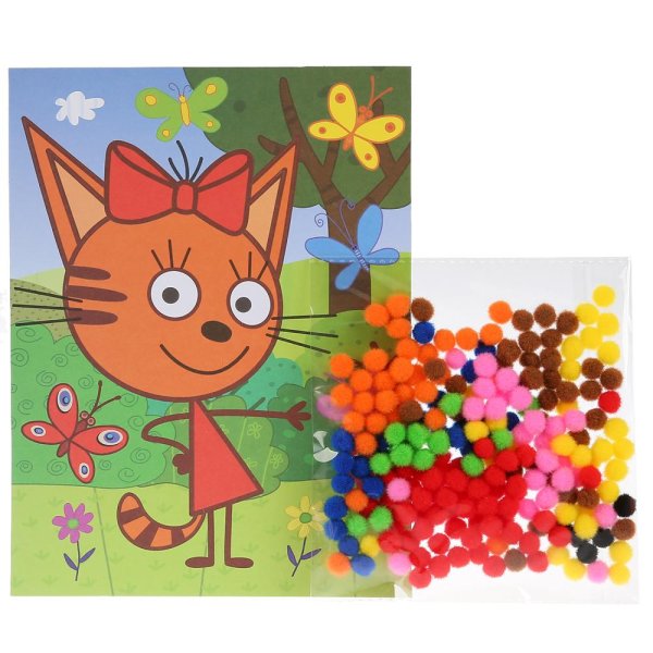 Набор для детей ТВ ва три кота аппликация из помпонов