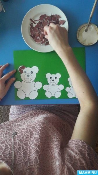 Аппликация три медведя в средней группе