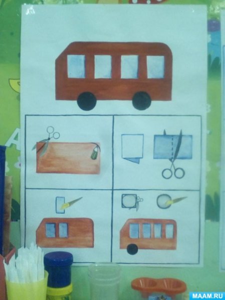 Аппликация автобус в средней группе по Комаровой