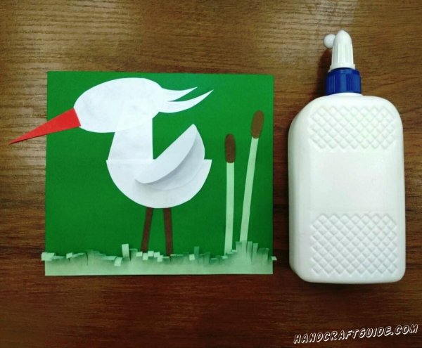 Аппликация цапля из цветной бумаги