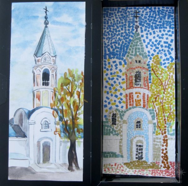 Аппликация храма с колокольней для детей