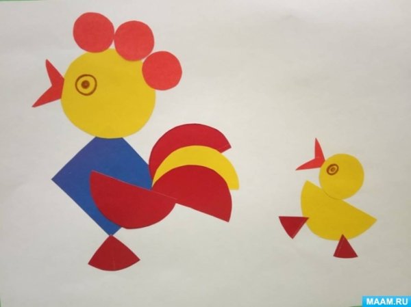 Аппликация петушок из геометрических фигур