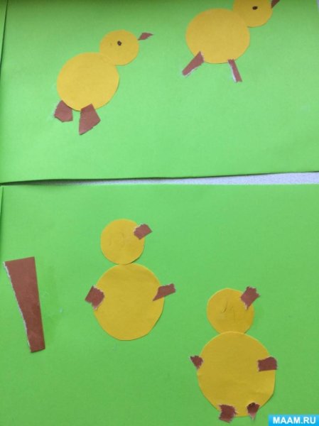 Аппликация цыплята на лугу младшая группа
