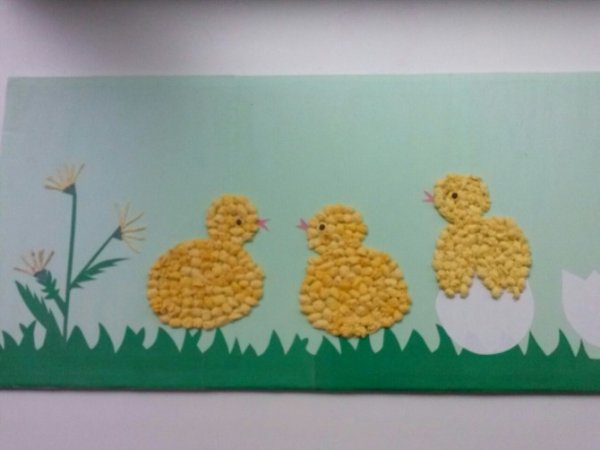 Мл гр аппликация цыплята на лугу