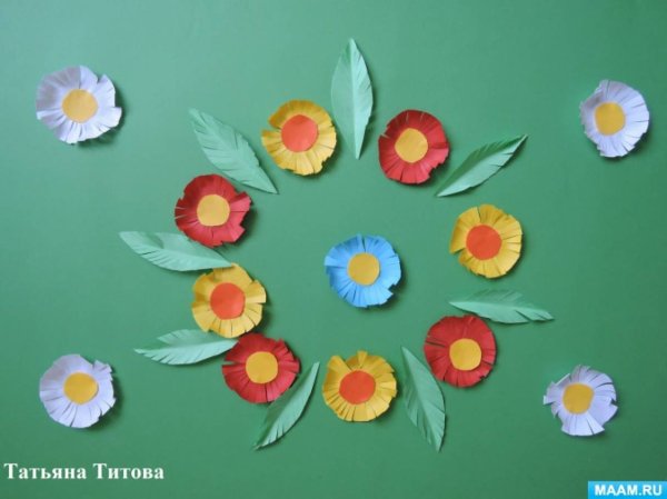 Аппликация цветы на клумбе средняя группа