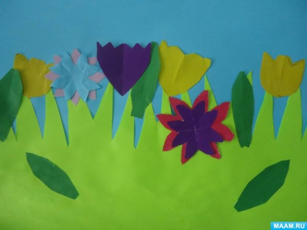 Аппликация цветы на лужайке старшая группа
