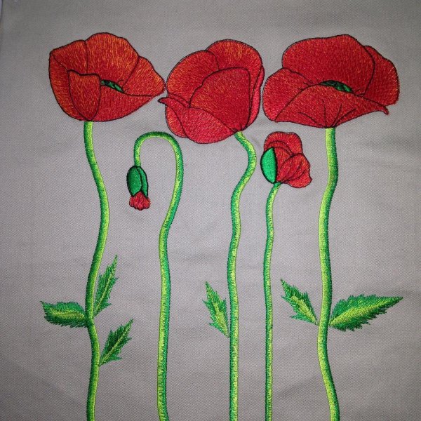 Вышивка маков гладью
