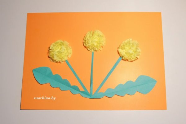 Аппликация одуванчик из салфеток