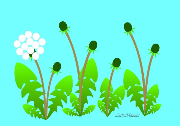 Рисование пальчиками одуванчик