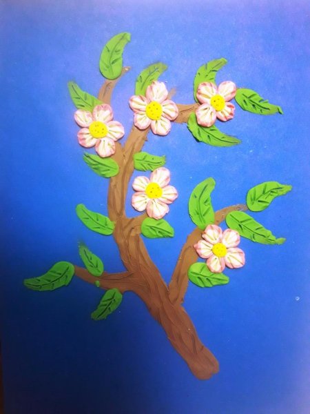 Пластилинография Цветущая ветка яблони