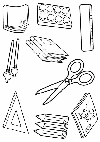 Раскраска школьные принадлежности