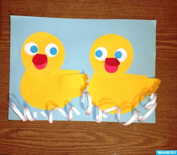 Аппликация утенок из цветной бумаги