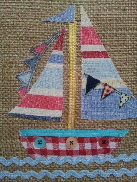 Аппликация из ткани кораблик