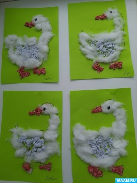 Лебедь из ваты аппликация