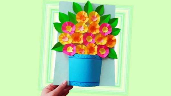 Аппликация из цветной бумаги цветы в вазе