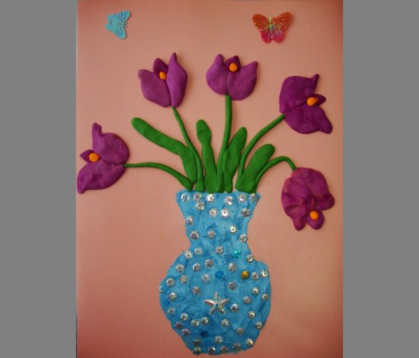 Лепка ваза с цветами в подготовительной группе