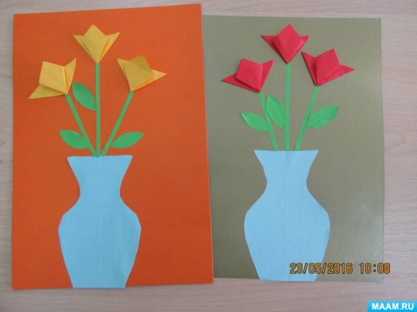 Аппликация цветы в вазе подготовительная группа