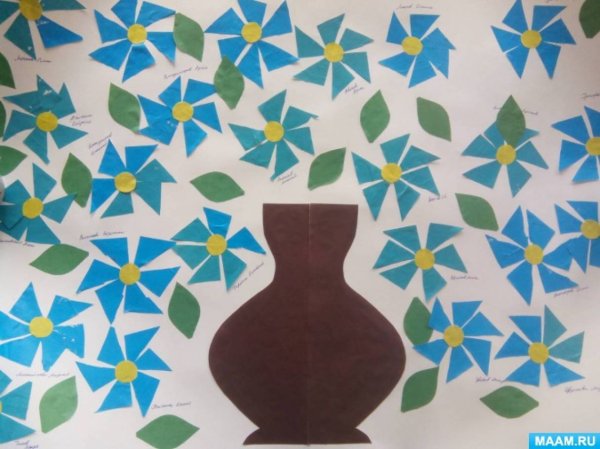 Аппликация цветы в вазе средняя группа