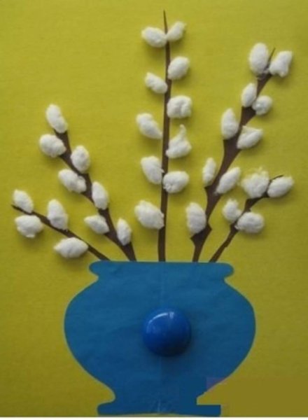 Аппликация Верба из ваты младшая группа