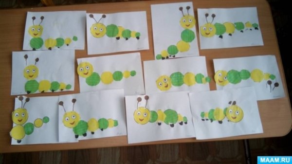 Аппликация гусеница младшая группа