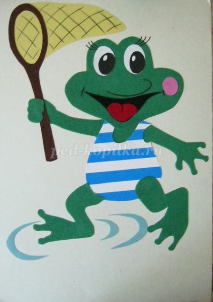 Аппликация лягушка из цветной бумаги