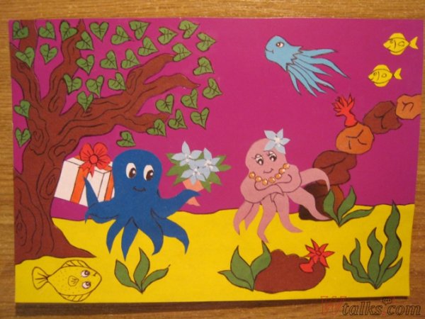 Аппликация осьминога из цветной бумаги