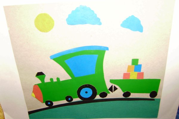 Аппликация паровозик из цветной бумаги