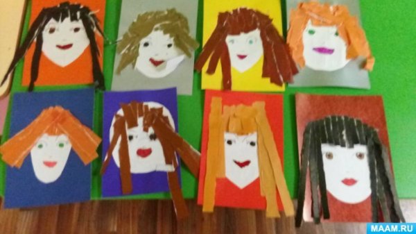 Аппликация Веселые портреты в подготовительной группе