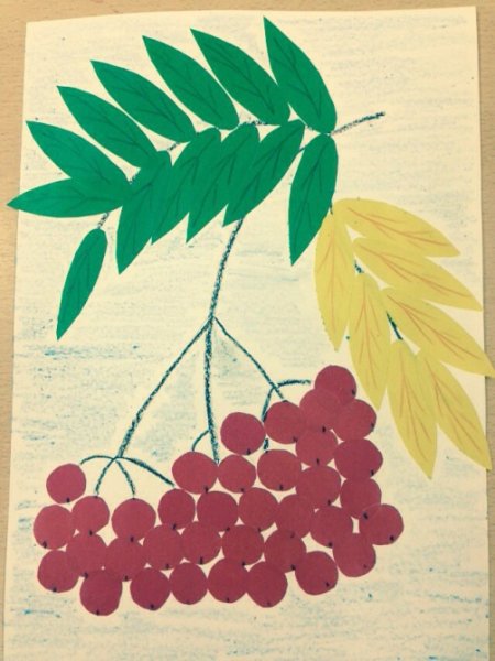 Аппликация ветка рябины из цветной бумаги