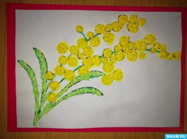 Поделка ветка мимозы из салфеток