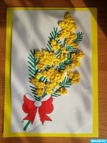 Аппликация Мимоза из салфеток