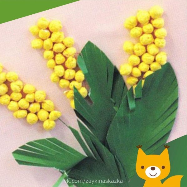 Цветок мимозы из салфеток