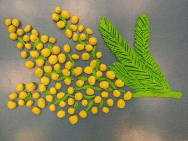 Веточка мимозы пластилином