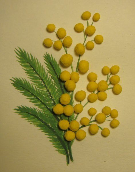 Мимоза из комочков бумаги