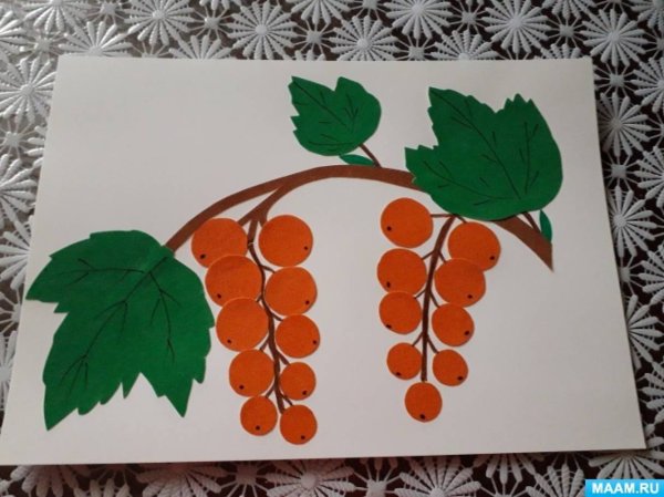 Аппликация гроздья рябины средняя группа