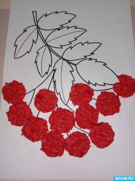 Аппликация ветка рябины из салфеток