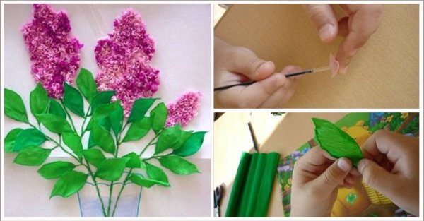 Сирень объемная аппликация из скрученных салфеток