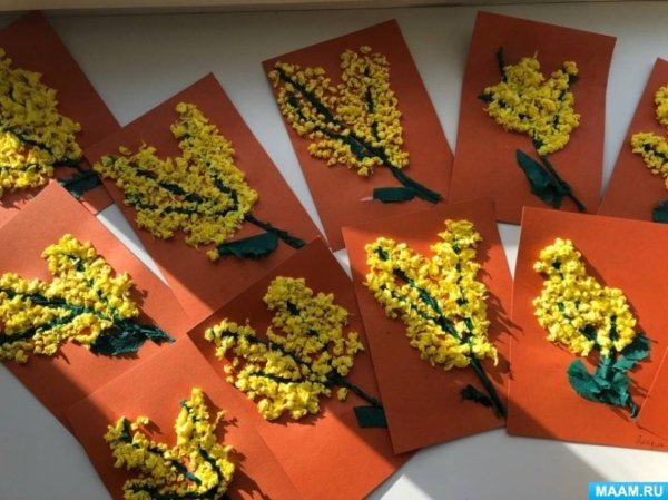 Поделка на 8 марта веточка мимозы