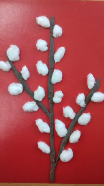 Весенняя веточка вербы лепка