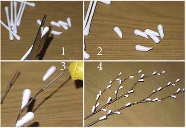 Верба из ватных палочек своими