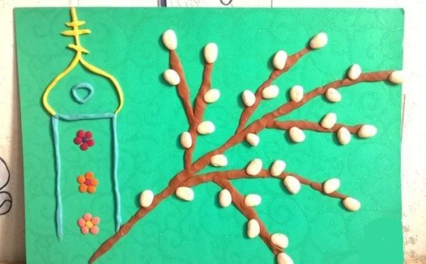 Аппликация Верба из ватных палочек