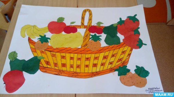 Аппликация корзина с фруктами старшая группа