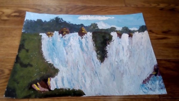 Правополушарное рисование водопад в горах
