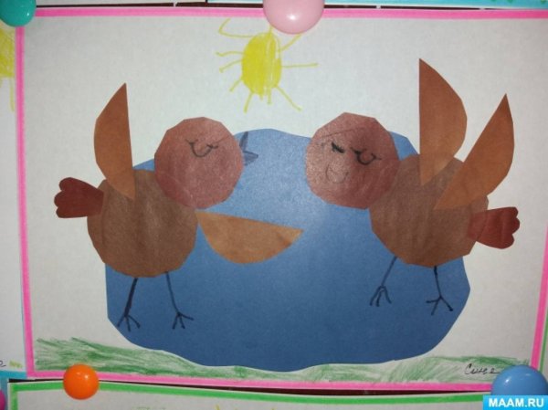 Воробьи в лужах аппликация в средней группе